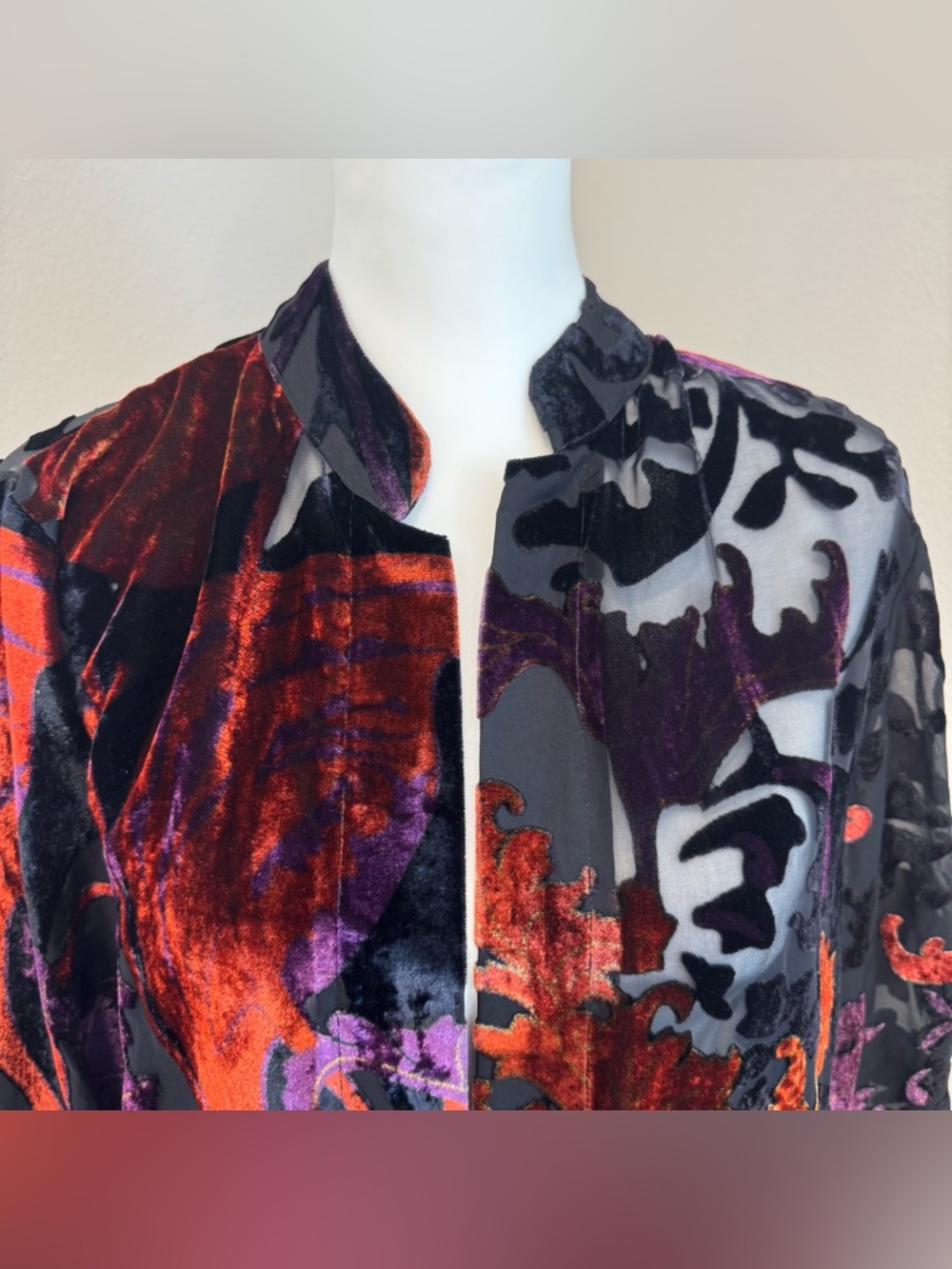 Chico’s Velvet Burnout Open Front Cardigan Kimono Size 2 Large/12 - Picture 4 of 6